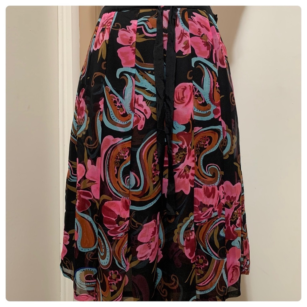 Boston Proper Pleated Floral 100% Silk Skirt 8